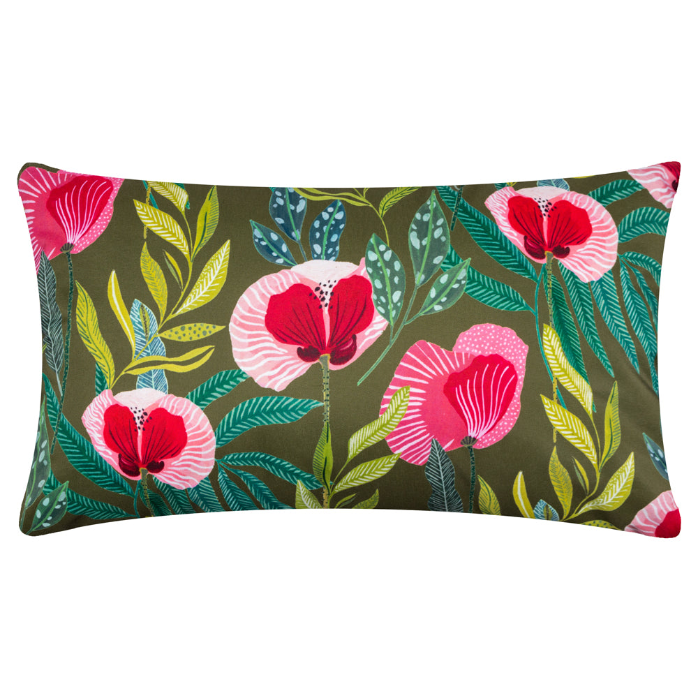 Photos - Pillow House of Bloom Poppy Outdoor Cushion Olive, Olive / 43 x 43cm / Polyester