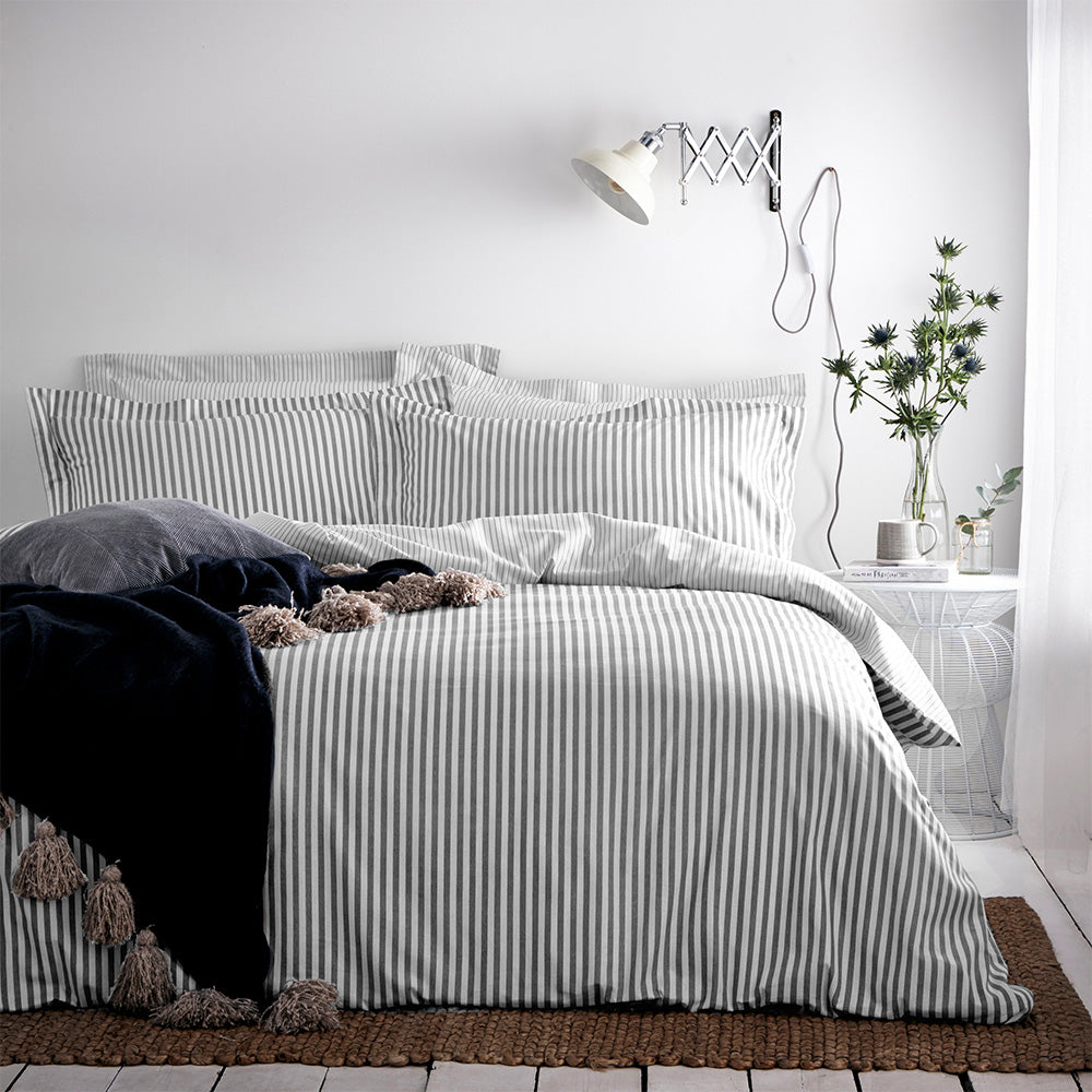 Photos - Bedspread / Coverlet Hebden Mélange Stripe 100 Cotton Duvet Cover Set Grey, Grey / King HEBDEN/