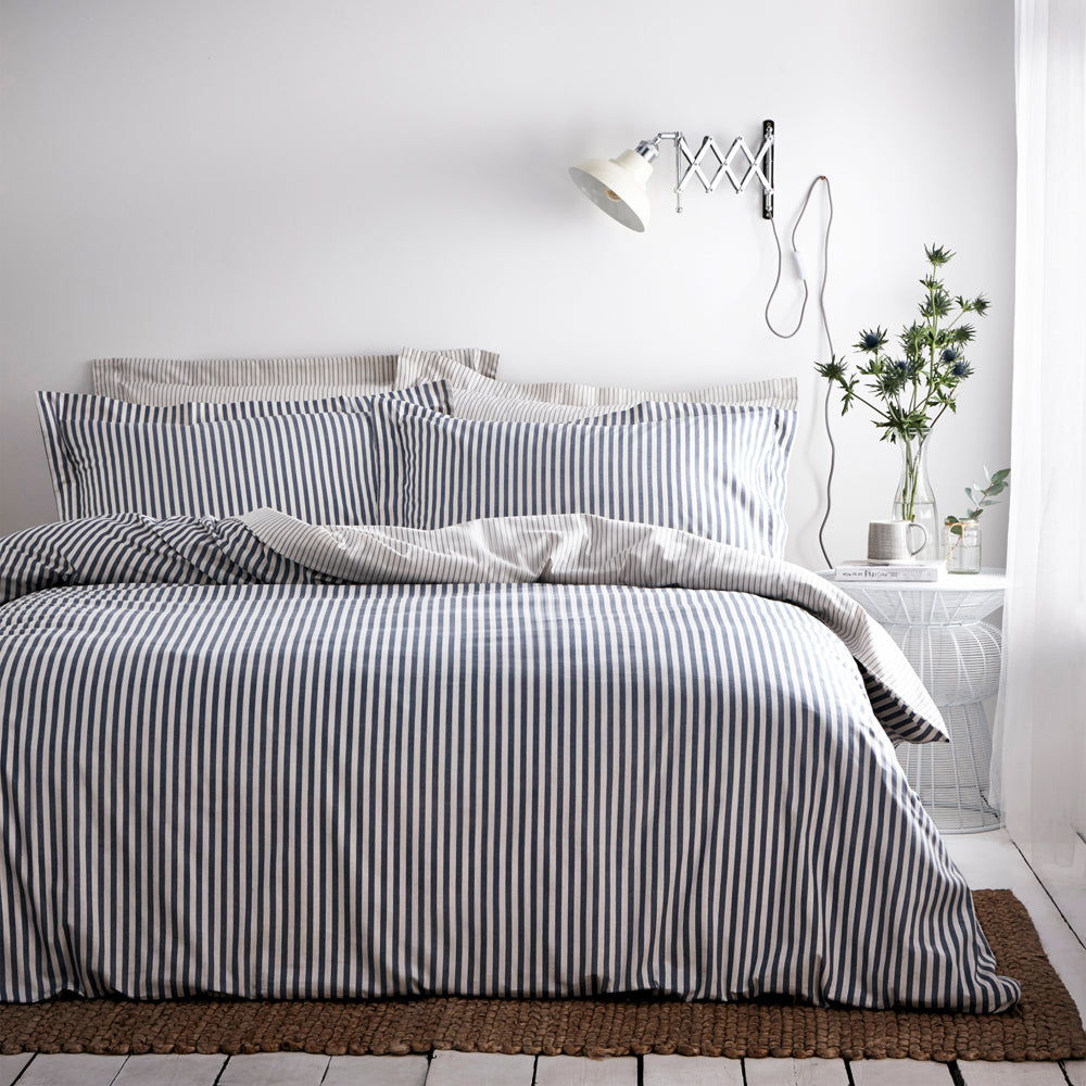 Photos - Bedspread / Coverlet Hebden Mélange Stripe 100 Cotton Duvet Cover Set Navy/Grey, Navy/Grey / Si
