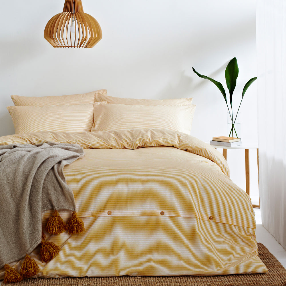 Photos - Bed Linen Holbury Mélange Stripe 100 Cotton Duvet Cover Set Ochre, Ochre / Super Kin