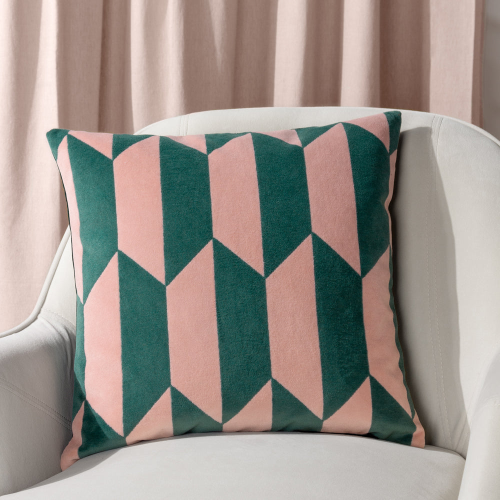 Photos - Pillow Kalho Geometric Velvet Cushion Pink/Green, Pink/Green / 45 x 45cm / Polyes