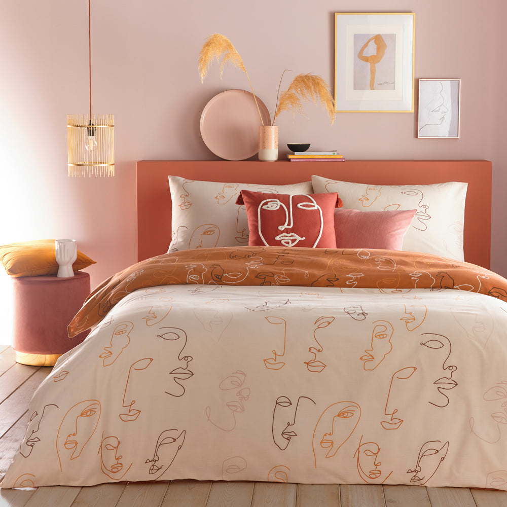 Photos - Bed Linen Kindred Abstract Faces Duvet Cover Set Apricot, Apricot / Single KINDRED/D