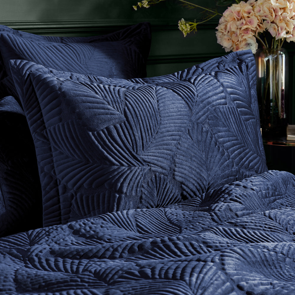 Photos - Pillowcase NAVY Palmeria Quilted Velvet   PALMERI/D06/NVY 