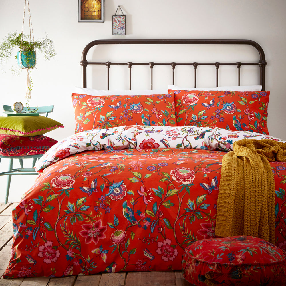 Photos - Bedspread / Coverlet Pomelo Tropical Floral Duvet Cover Set Orange, Orange / Super King POMELO/