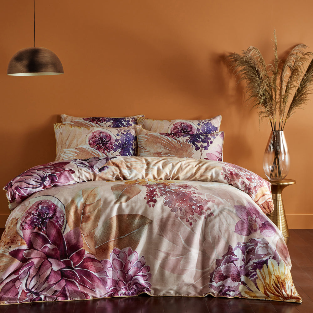 Photos - Bed Linen Saffa Floral 100 Cotton Duvet Cover Set Orange/Peony, Orange/Peony / King