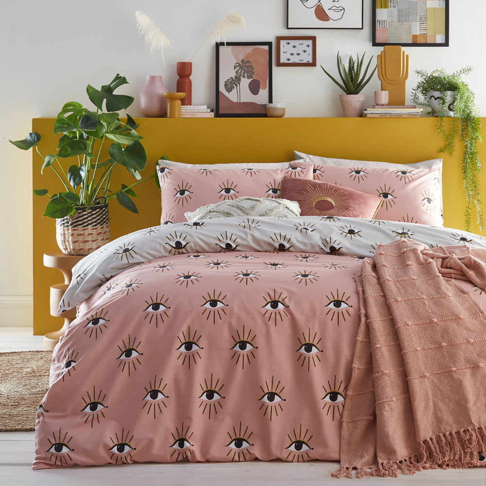 Photos - Bedspread / Coverlet Theia Abstract Eye Duvet Cover Set Blush, Blush / Double THEIA/D02/BLS