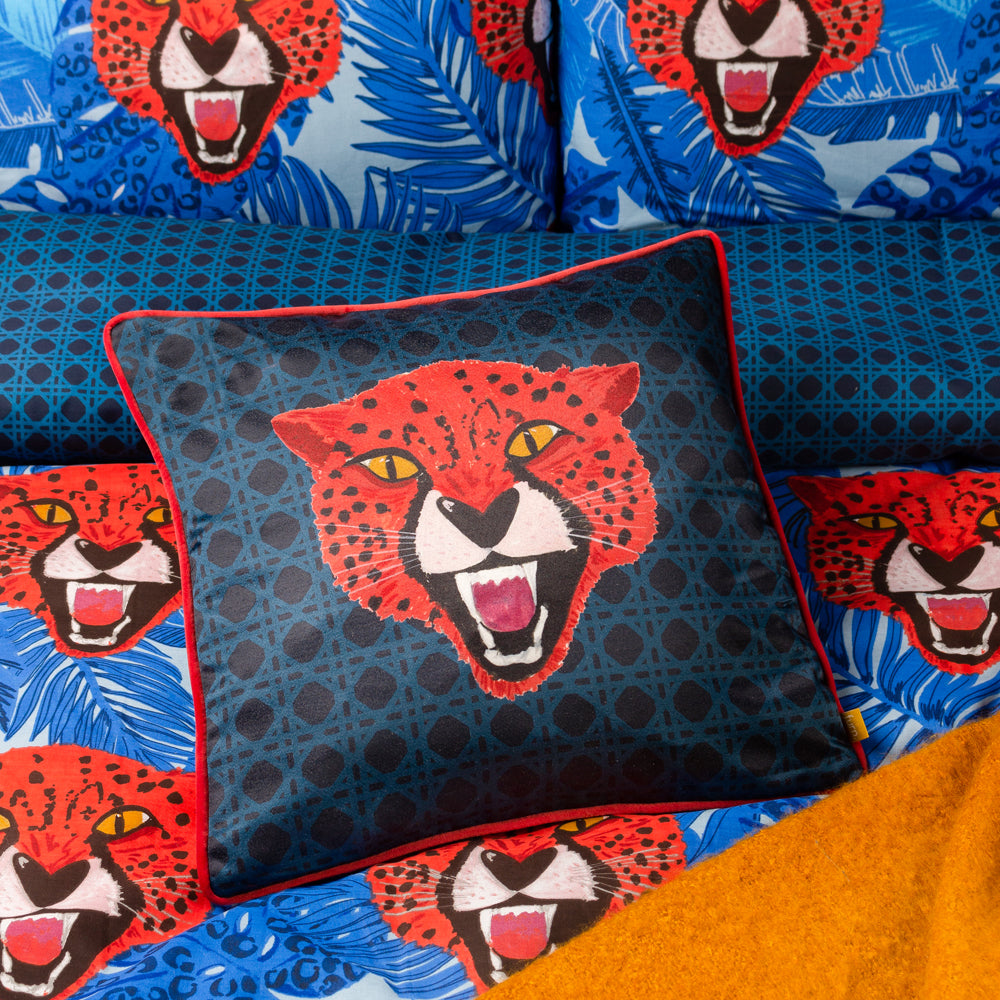 Photos - Pillow Untamed Cheetah Cushion Blue, Blue / 43 x 43cm / Cover Only UNTAMED/CC5/BL