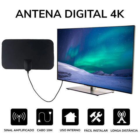 Antena Digital Interna HDTV 4K + Amplificador de Sinal