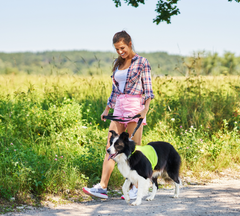 Happy Dog Mom walking her dog