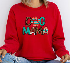 Woman in red sweatshirt with dog mama 