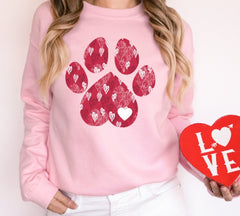 Read heart dog paw on pink sweatshirt