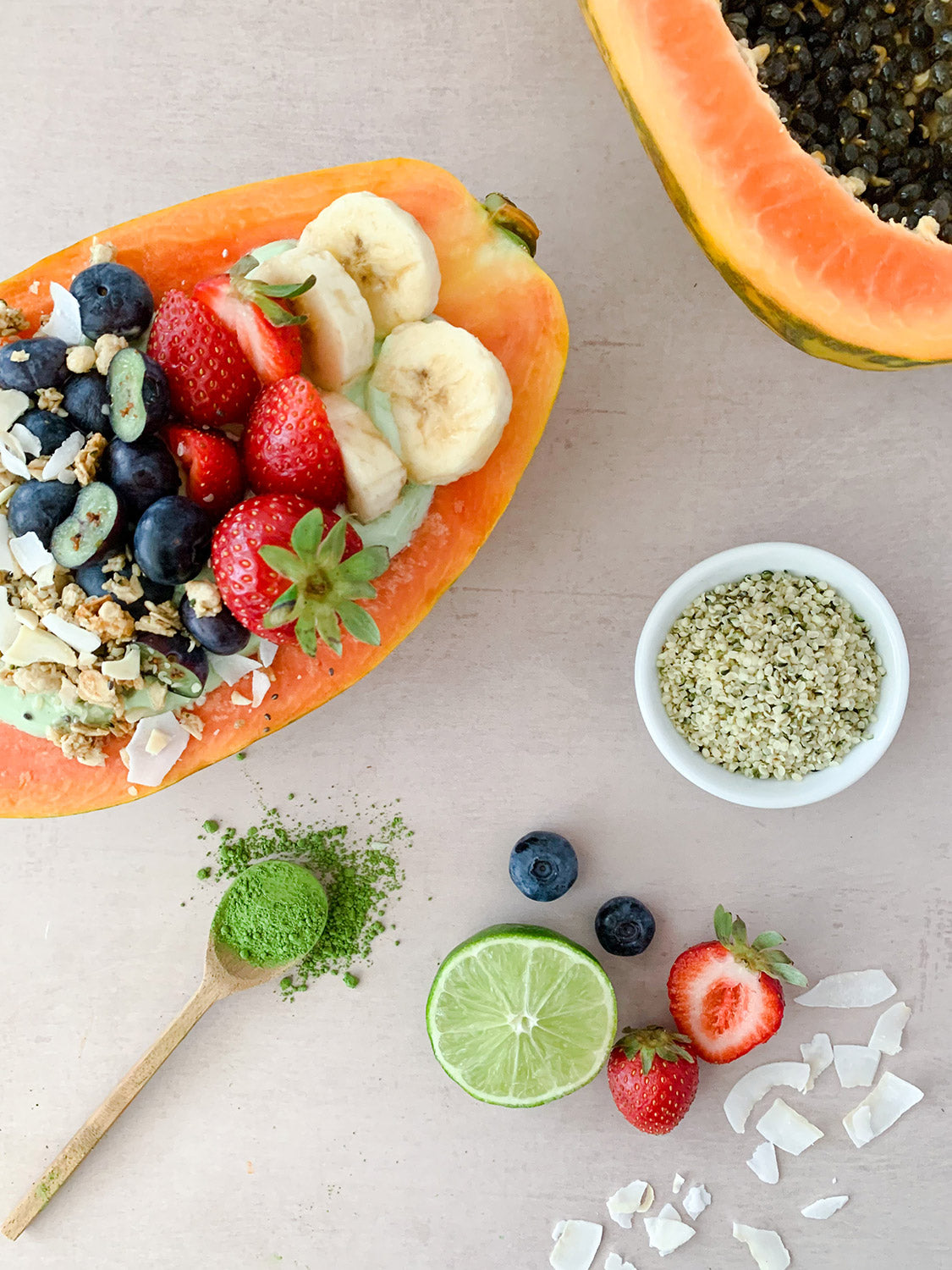 matcha papaya bowl and terra matcha organic culinary bag