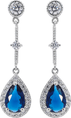 Aretes cortos de plata .925 piedra Zirconia de Swarovski corte gota azul zafiro