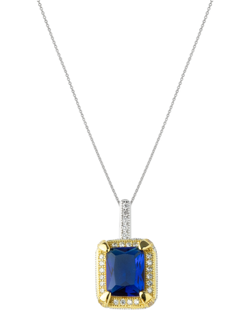 Colgante Plata Dije Cuadrado Dorado Zirconia Azul