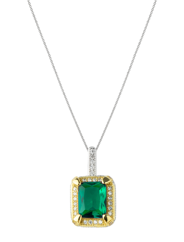 Colgante Plata Dije Cuadrado Dorado Zirconia Verde