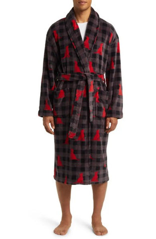 Leveret Mens Flannel Robe Black & White Plaid M