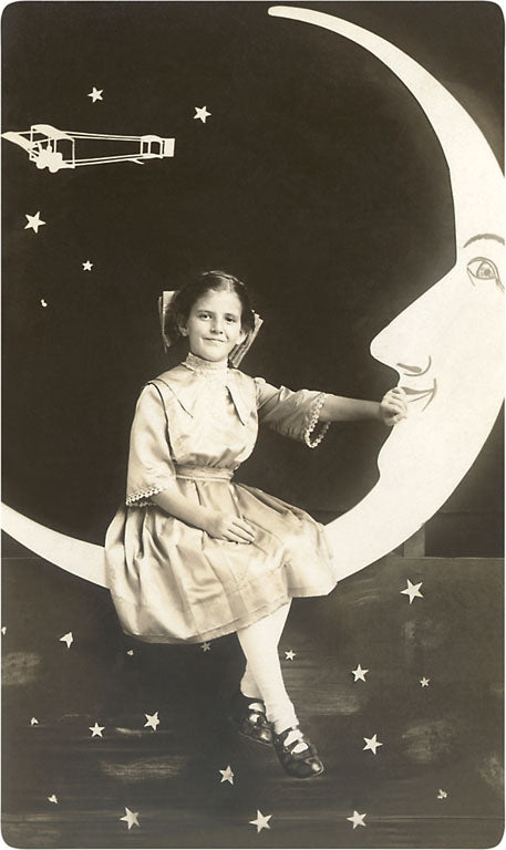  Beautiful Girl Sitting on a Crescent Moon - Retractable Badge  Reel - Moon ID Holder - Art Deco - Vintage Moon Art : Handmade Products