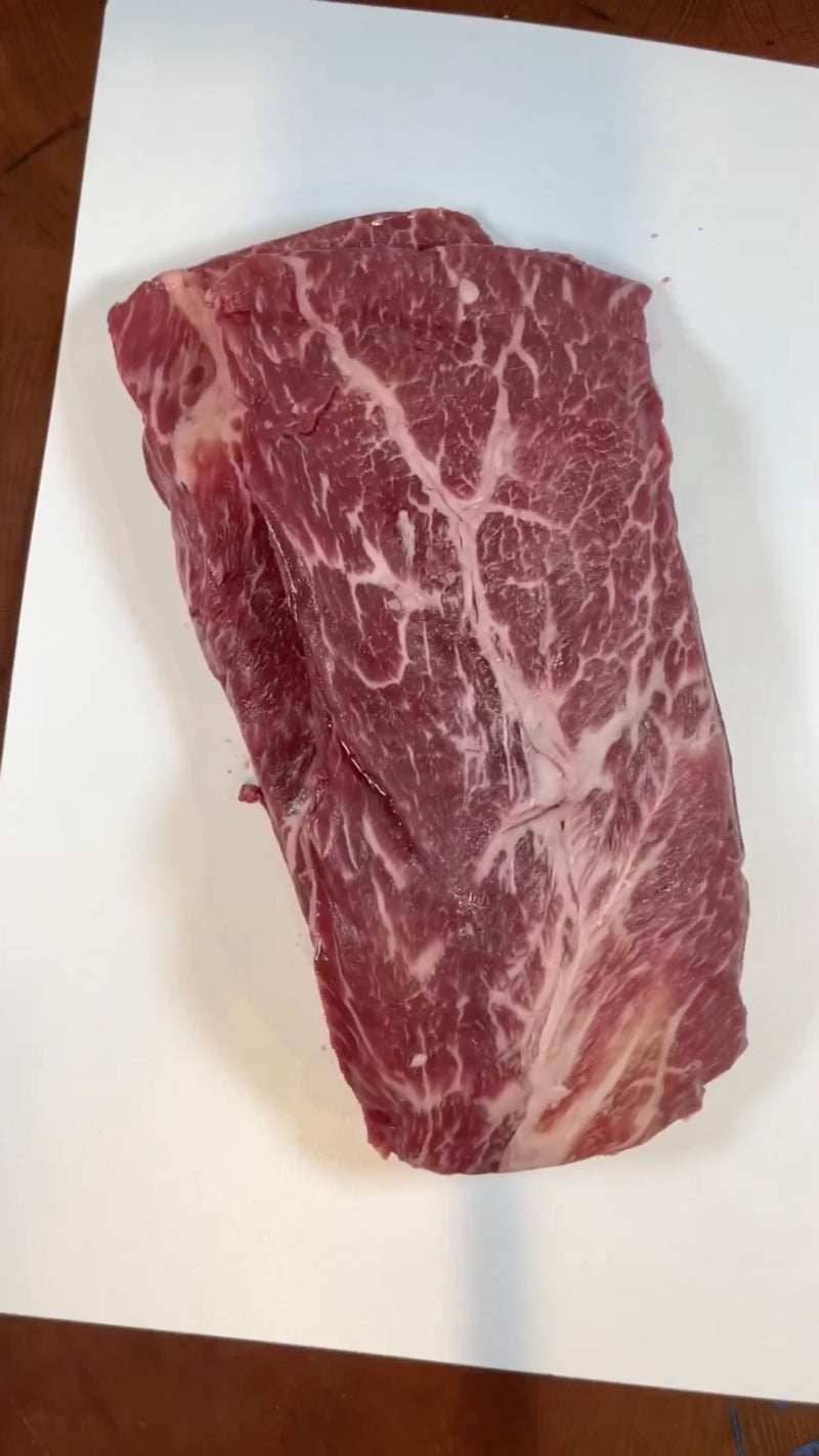 Marbled flat iron steak from BetterFed Beef. Certified ONYA tender