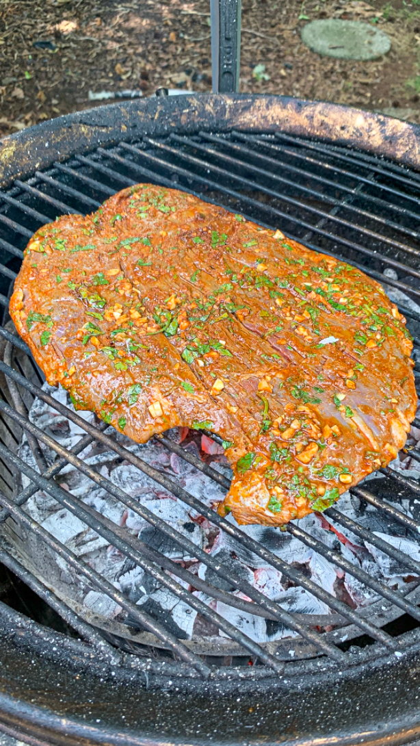 Flank nsteak from BetterFed Beef grilled over high heat on Burch Barrel charcoal grill