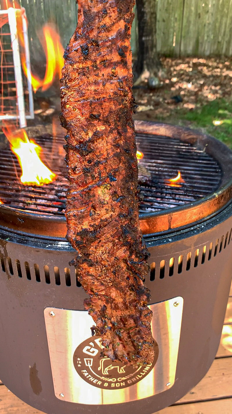 Skirt steak seared over high heat for steak crust and maillard reaction flavor