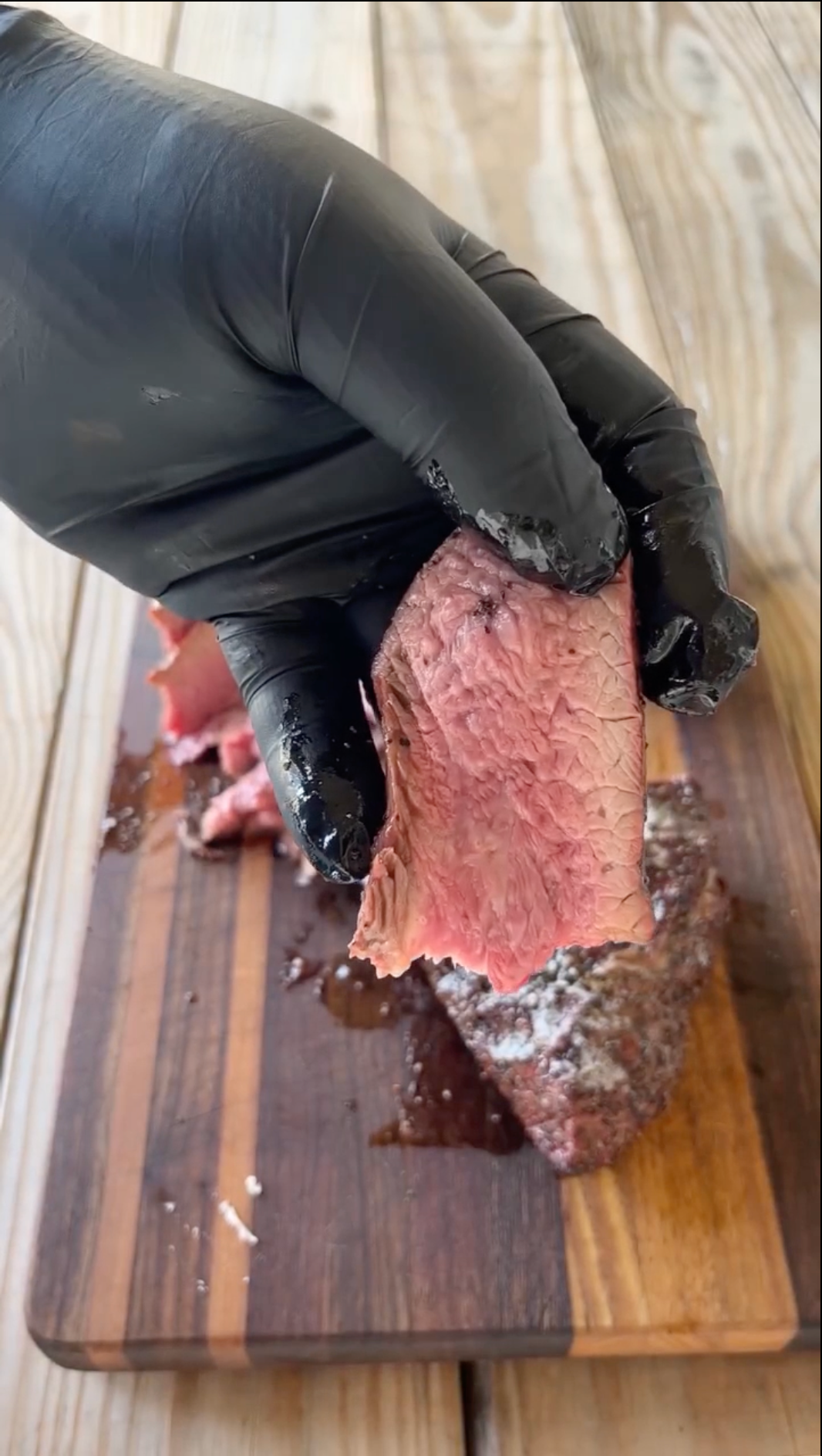 Certified ONYA® Tri Tip cooked to medium rare and sliced across the grain