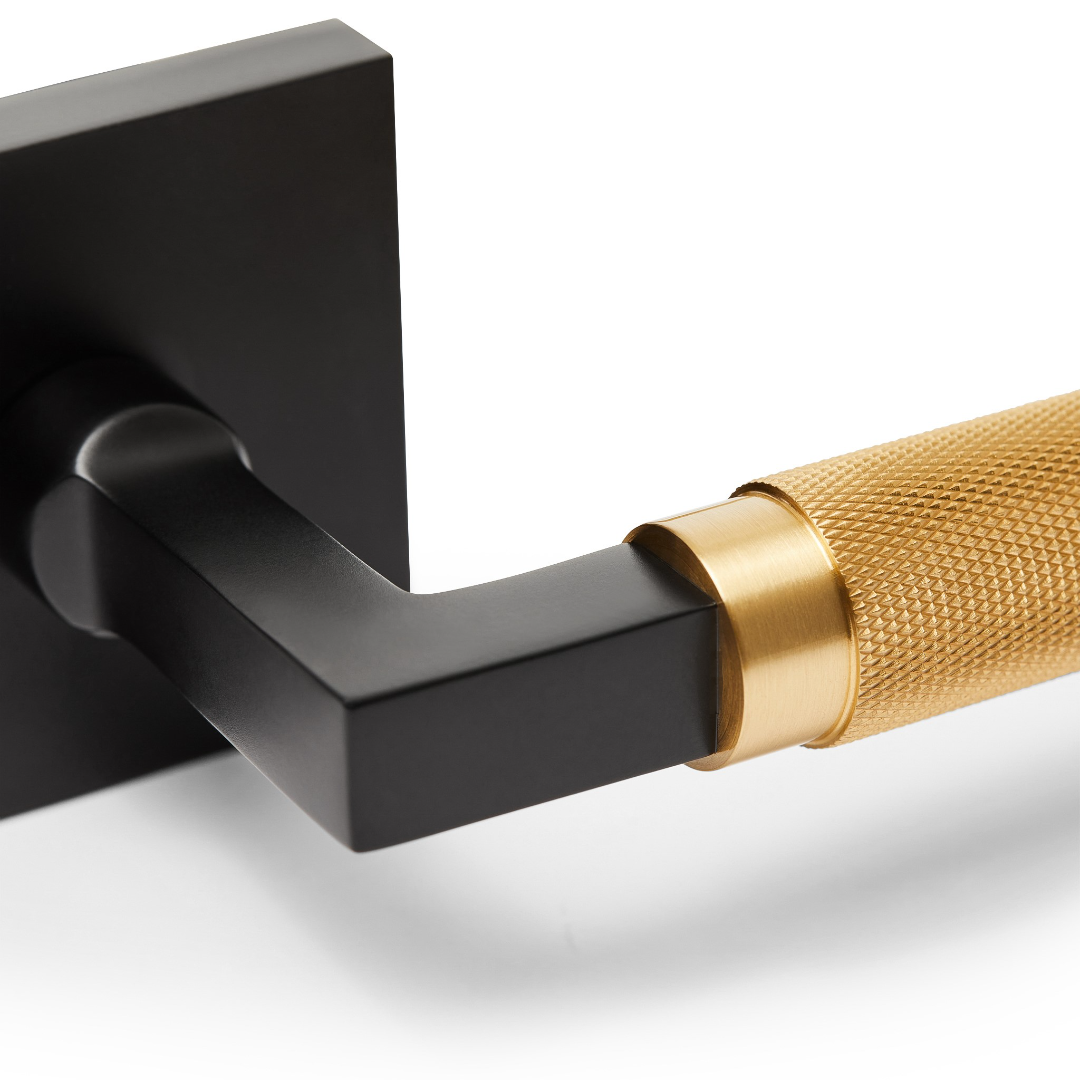 GENEVA MODEL HALF MATTE BLACK HALF SATIN BRASS GOLD AND KNURLED HANDLE