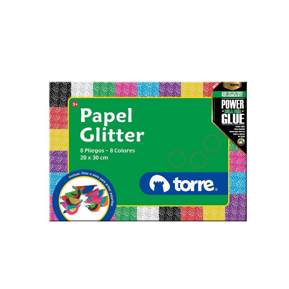 Papel de colores torre papel glitter 8 pliegos 20x - School & Office