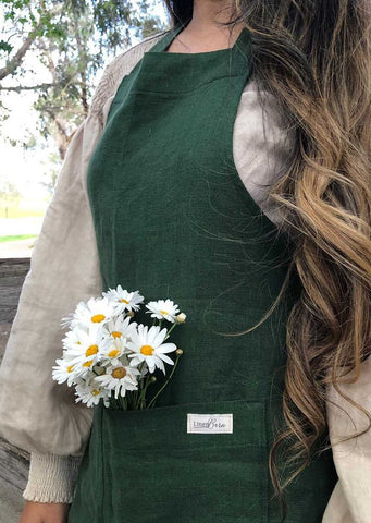 Moss Green Linen Bib Apron - LinenBarn