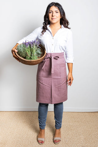 Dusty rose linen waist apron - LinenBarn