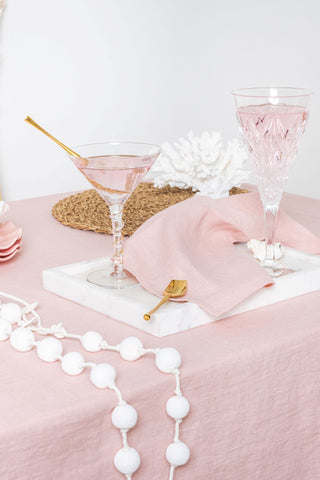 Pastel Coral Linen tablecloth for bohemia style wedding - Linenbarn