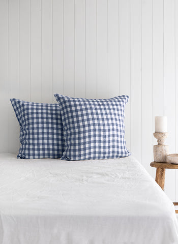 Indigo blue gingham pillowcases - European - LinenBarn