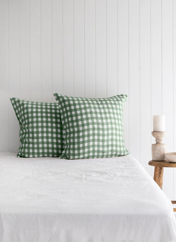 Forest green gingham pillowcases - European - LinenBarn