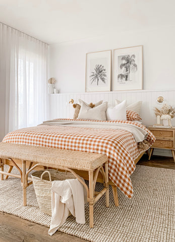 Cinnamon Gingham Linen Bedding Set - LinenBarn