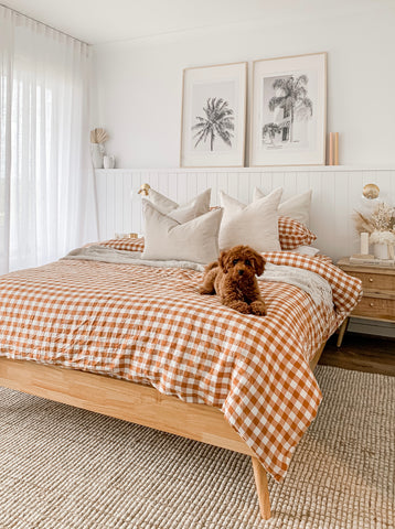 Cinnamon Gingham linen quilt cover set