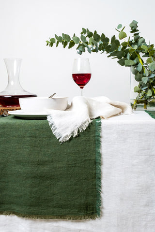 Moss Green Linen Table Runner