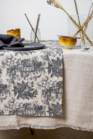 Chinoiserie Print Linen table Runner