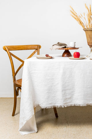 Rustic Weave White Linen Tablecloth - LinenBarn