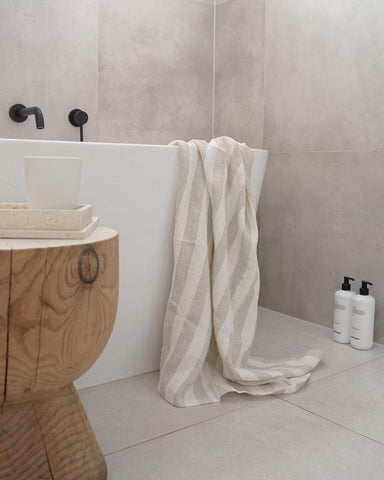 Natural Stripes Linen Bathroom Towel - LinenBarn