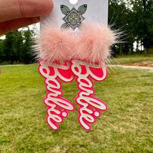 Engraved Barbie Earrings - Light Pink Minks - The Society Marketplace