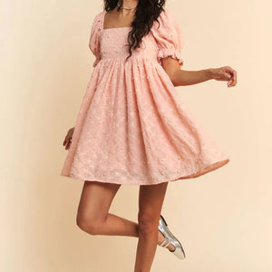 Textured Flower Ribbon Mini Dress - The Society Marketplace