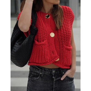 Solid Color Crew Neck Crop Sweater Vest - The Society Marketplace
