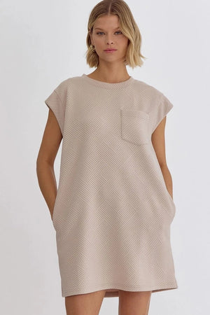 Textured Round Neck Sleeveless Mini Dress - Taupe - The Society Marketplace