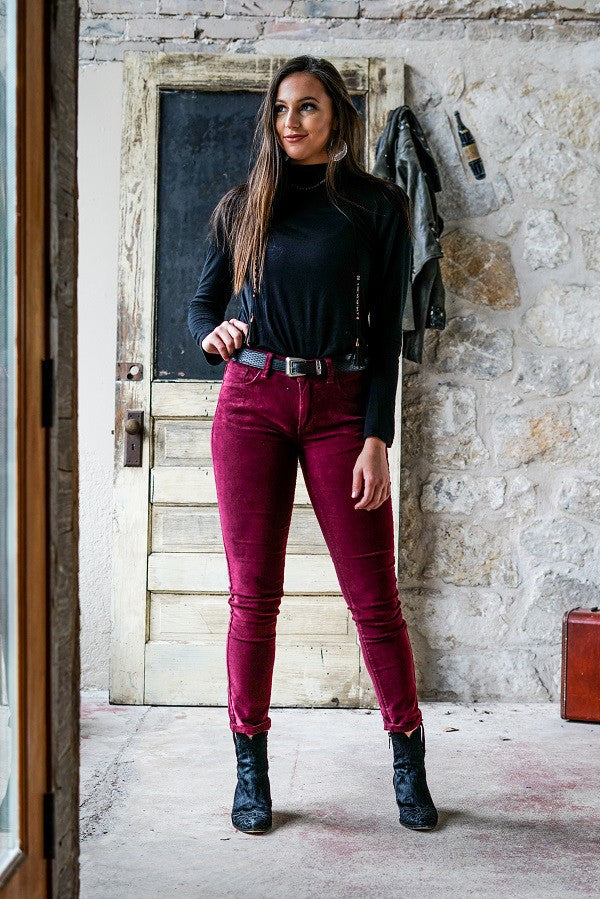 Mid Rise Skinny Corduroy Pants - Maroon – The Society Marketplace