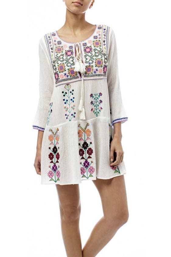 Bohemian Holiday Flower Embroidery Sheer Dress | GYPSY