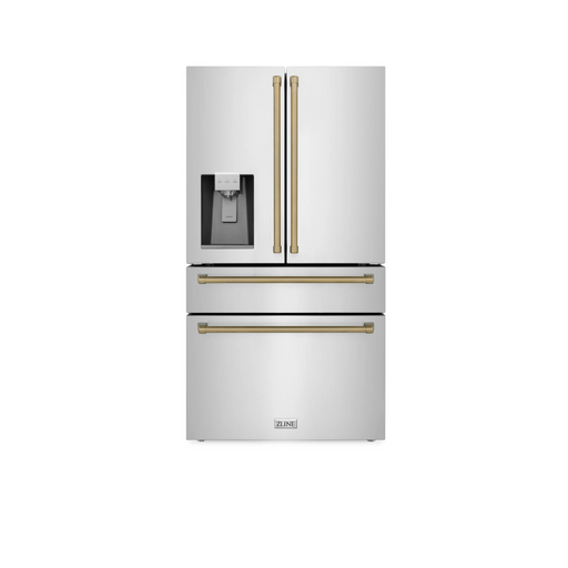 ZLINE 60 Autograph Edition 32.2 Cu. ft. 4-Door French Door Refrigerator, Internal Water, Ice Dispenser in Stainless Steel, Champagne Bronze Accents
