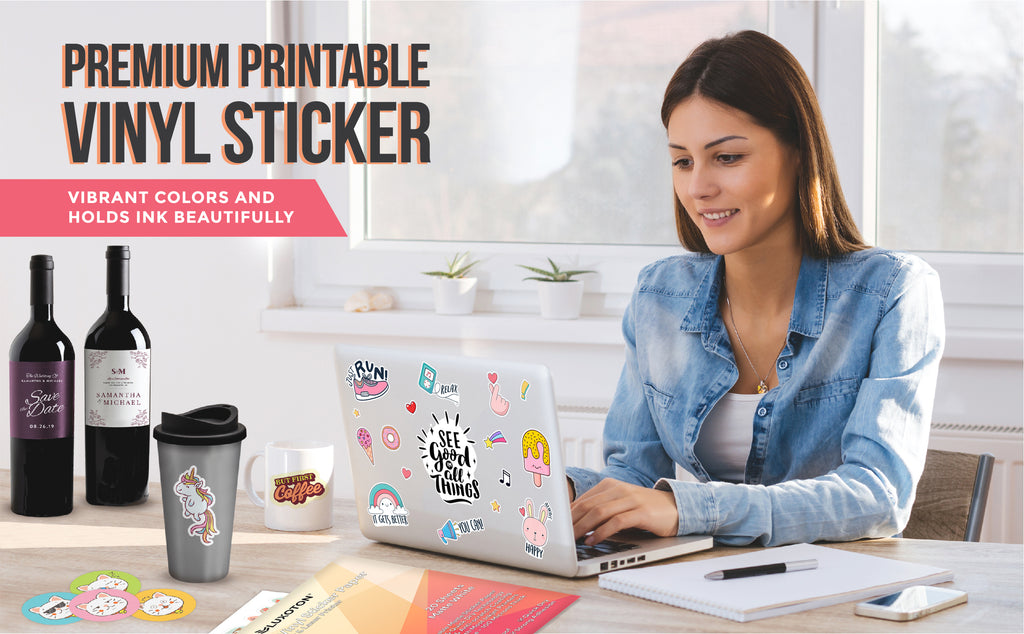 Premium Printable Vinyl Sticker Paper for Your Inkjet 8.5x11”, Matte White