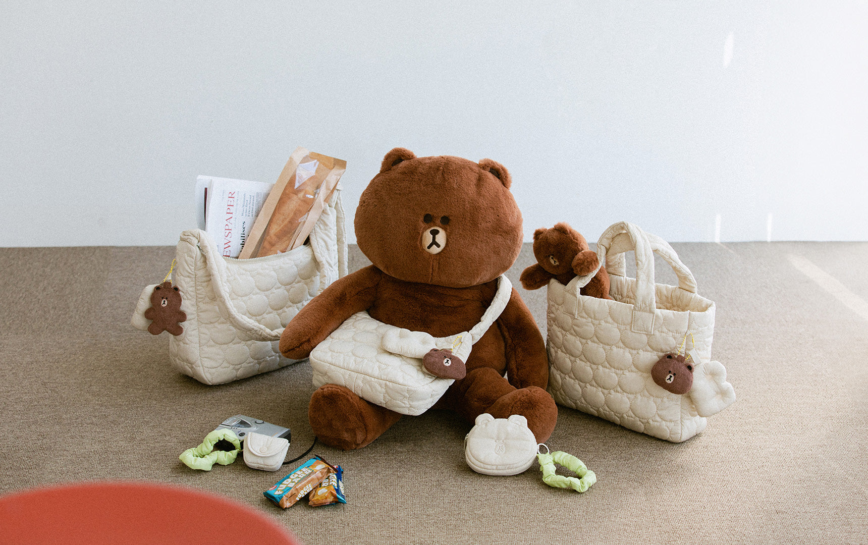 LINE FRIENDS BROWN QUILTED PADDED TOTE BAG