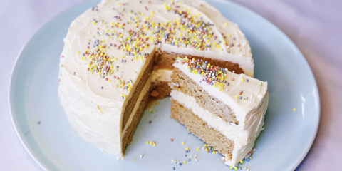 INSTANT POT KETO BIRTHDAY CAKE WITH VANILLA BUTTERCREAM FROSTING