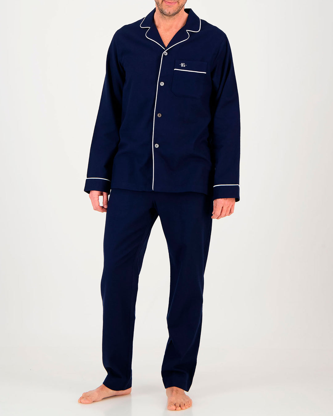 Navy Contrast-stitch brushed-cotton pyjamas