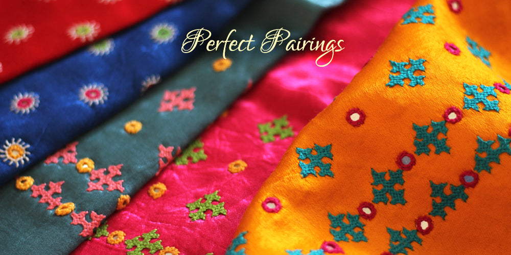 Perfect Pairings - Hand Embroidered Mashru Blouse Fabrics from Chakor